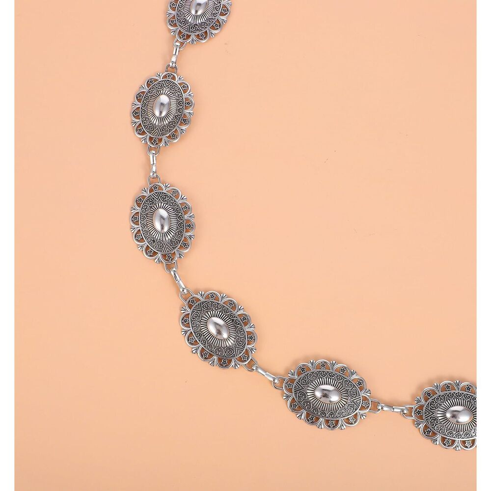 3598 Women Western Metal Chain Belt, 45'' Silver Waist Chunky Belt - Picture 7 of 8